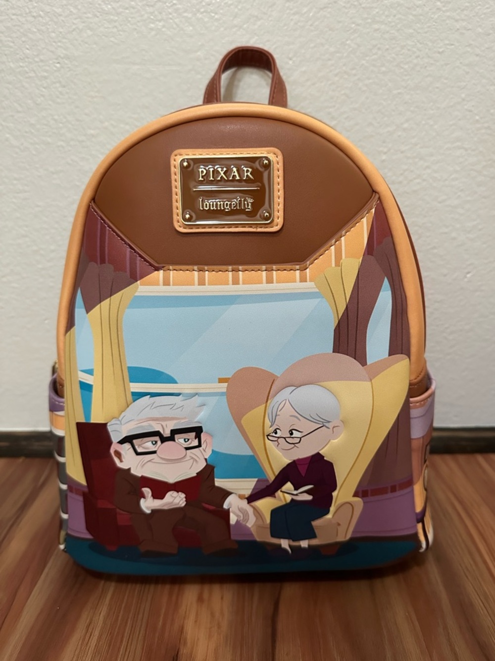 NWT Pixar Loungefly Up Carl & Ellie Mini Backpack - Brown/Tan/Blue